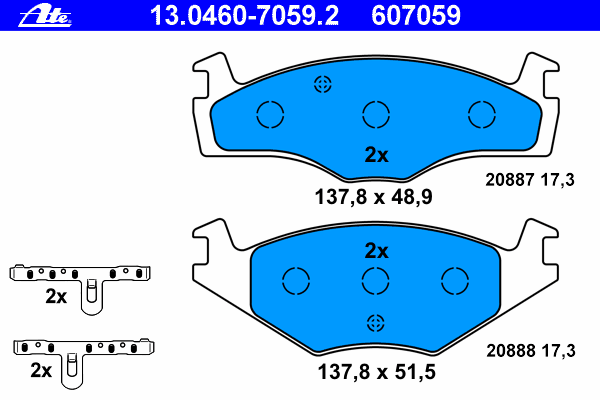 Комплект тормозных колодок, дисковый тормоз ATE 607059