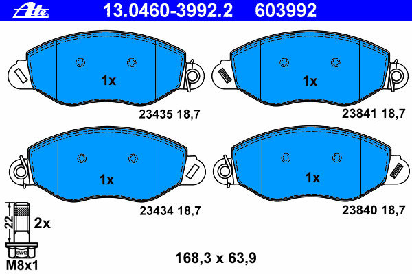 Комплект тормозных колодок, дисковый тормоз ATE 13.0460-3992.2