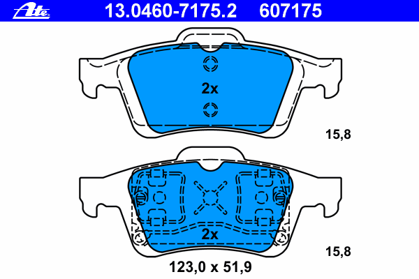 Комплект тормозных колодок, дисковый тормоз ATE 607175