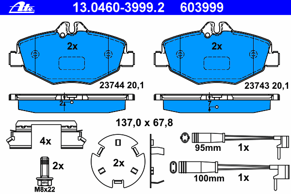 Комплект тормозных колодок, дисковый тормоз ATE 23743