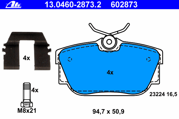 Комплект тормозных колодок, дисковый тормоз ATE 13.0460-2873.2