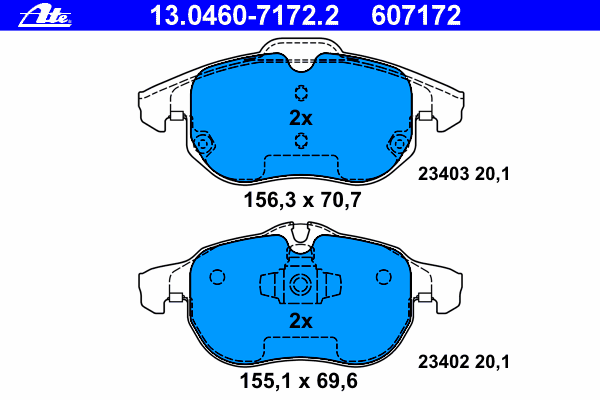 Комплект тормозных колодок, дисковый тормоз ATE 13.0460-7172.2