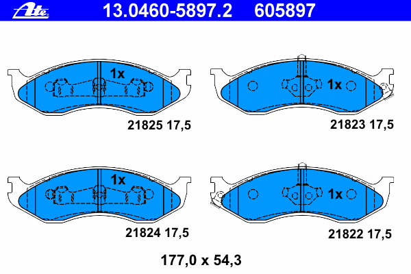 Комплект тормозных колодок, дисковый тормоз ATE 13.0460-5897.2