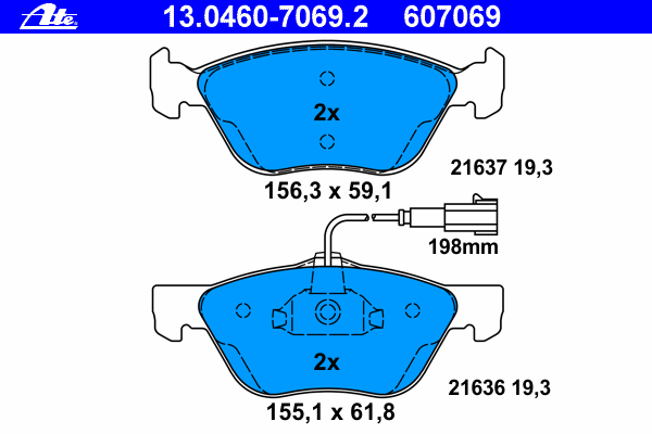 Комплект тормозных колодок, дисковый тормоз ATE 13046070692
