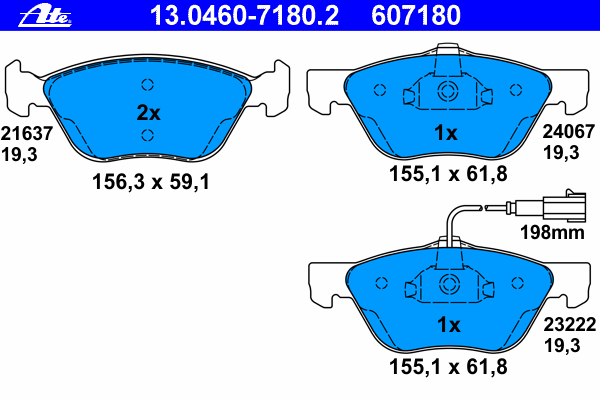 Комплект тормозных колодок, дисковый тормоз ATE 13.0460-7180.2