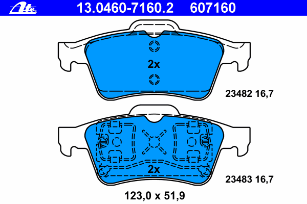 Комплект тормозных колодок, дисковый тормоз ATE 13.0460-7160.2