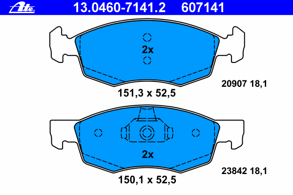Комплект тормозных колодок, дисковый тормоз ATE 13.0460-7141.2