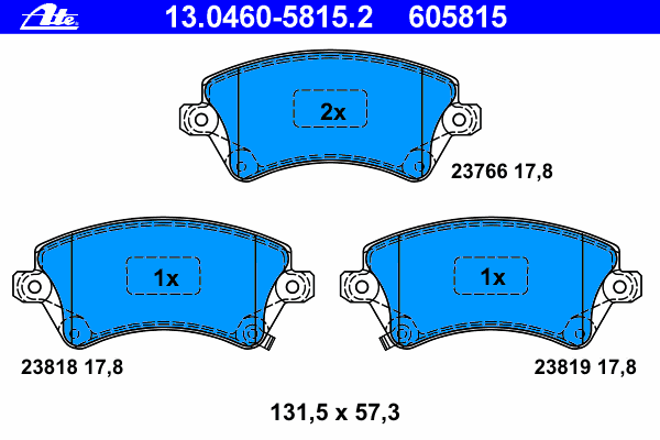 Комплект тормозных колодок, дисковый тормоз ATE 23766