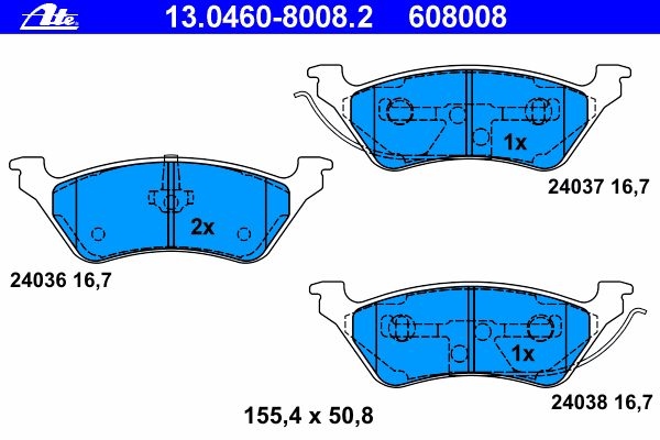 Комплект тормозных колодок, дисковый тормоз ATE 24037