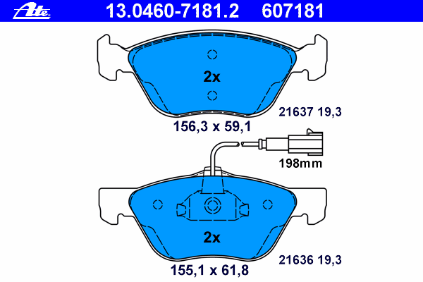 Комплект тормозных колодок, дисковый тормоз ATE 13.0460-7181.2
