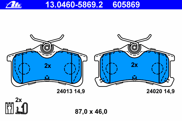 Комплект тормозных колодок, дисковый тормоз ATE 24013