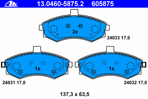 Комплект тормозных колодок, дисковый тормоз ATE 13046058752