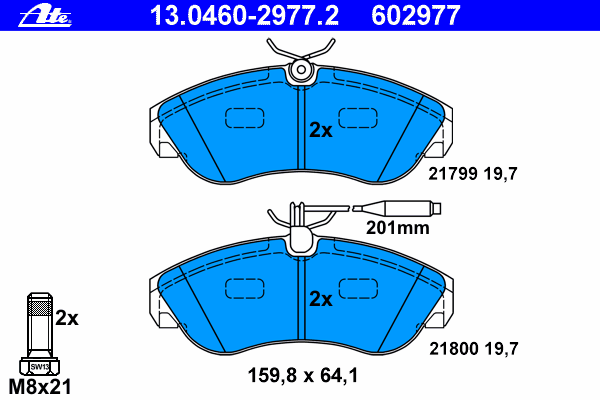 Комплект тормозных колодок, дисковый тормоз ATE 13.0460-2977.2