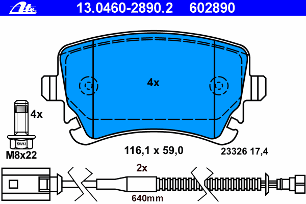 Комплект тормозных колодок, дисковый тормоз ATE 13046028902