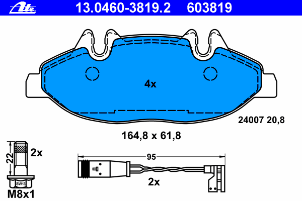 Комплект тормозных колодок, дисковый тормоз ATE 13046038192