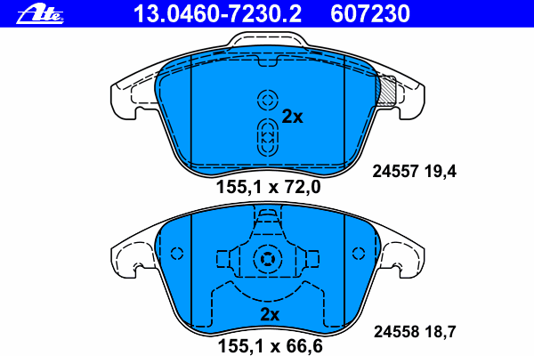 Комплект тормозных колодок, дисковый тормоз ATE 13.0460-7230.2
