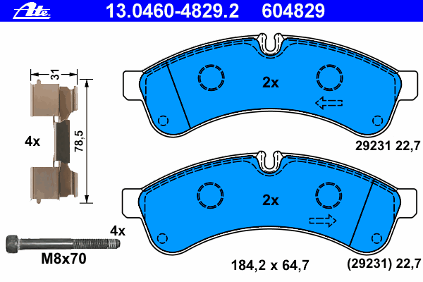 Комплект тормозных колодок, дисковый тормоз ATE 29231
