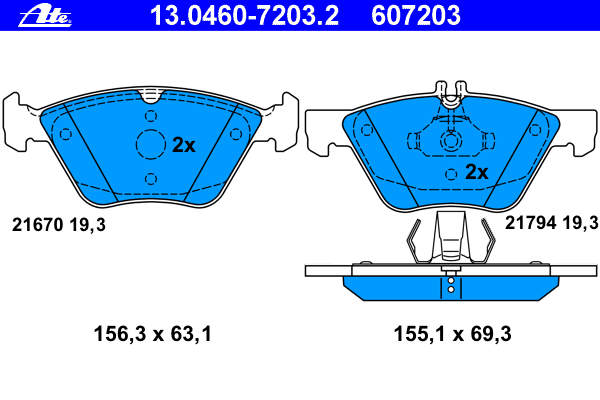 Комплект тормозных колодок, дисковый тормоз ATE 607203