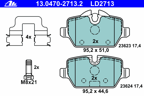 Комплект тормозных колодок, дисковый тормоз ATE 13.0470-2713.2