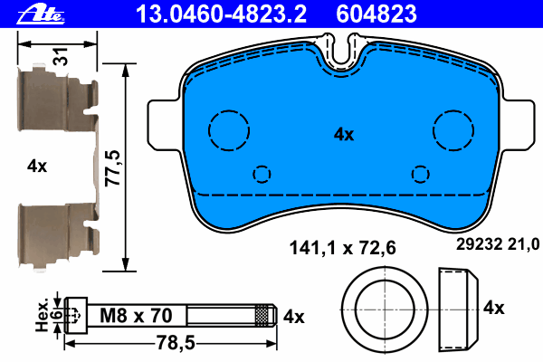 Комплект тормозных колодок, дисковый тормоз ATE 13.0460-4823.2