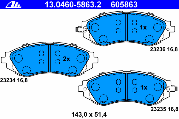 Комплект тормозных колодок, дисковый тормоз ATE 13046058632