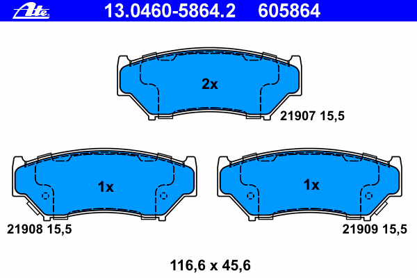 Комплект тормозных колодок, дисковый тормоз ATE 13.0460-5864.2