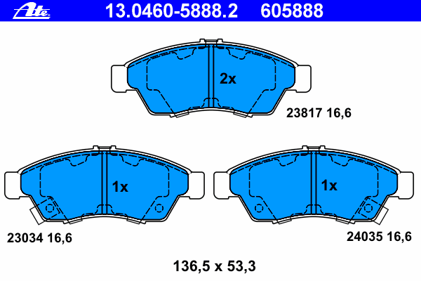Комплект тормозных колодок, дисковый тормоз ATE 13046058882