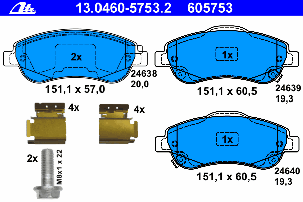 Комплект тормозных колодок, дисковый тормоз ATE 24640