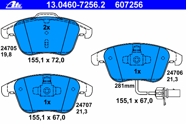 Комплект тормозных колодок, дисковый тормоз ATE 13.0460-7256.2