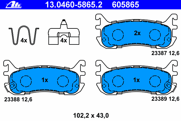 Комплект тормозных колодок, дисковый тормоз ATE 13.0460-5865.2
