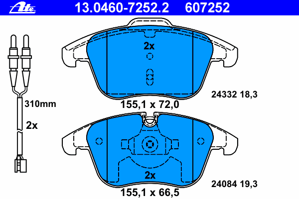 Комплект тормозных колодок, дисковый тормоз ATE 24084