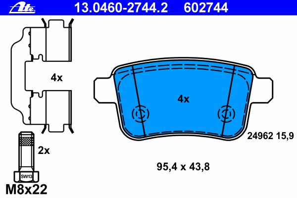 Комплект тормозных колодок, дисковый тормоз ATE 13.0460-2744.2