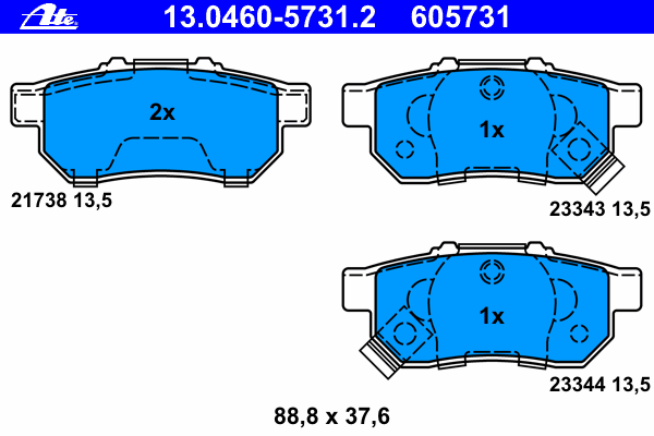 Комплект тормозных колодок, дисковый тормоз ATE 13.0460-5731.2