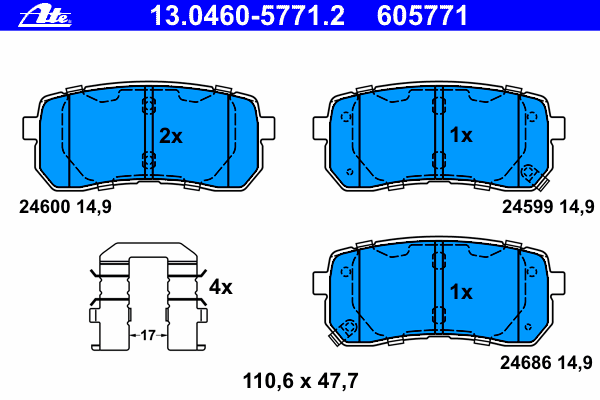 Комплект тормозных колодок, дисковый тормоз ATE 13.0460-5771.2