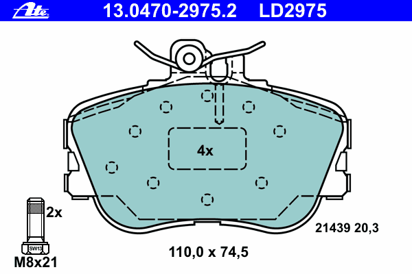 Комплект тормозных колодок, дисковый тормоз ATE 13047029752