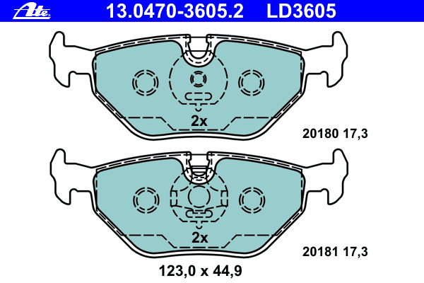 Комплект тормозных колодок, дисковый тормоз ATE 13047036052