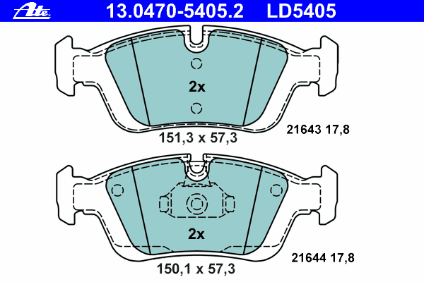 Комплект тормозных колодок, дисковый тормоз ATE 13.0470-5405.2