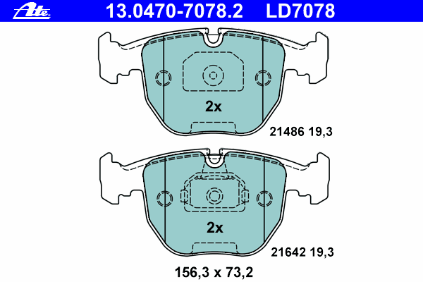 Комплект тормозных колодок, дисковый тормоз ATE 13047070782
