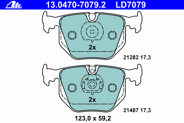 Комплект тормозных колодок, дисковый тормоз ATE 13.0470-7079.2