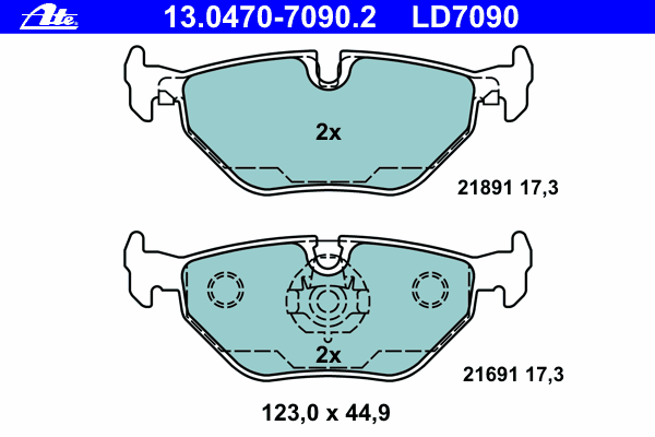 Комплект тормозных колодок, дисковый тормоз ATE 13.0470-7090.2