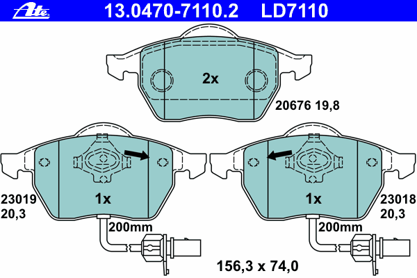 Комплект тормозных колодок, дисковый тормоз ATE 13.0470-7110.2
