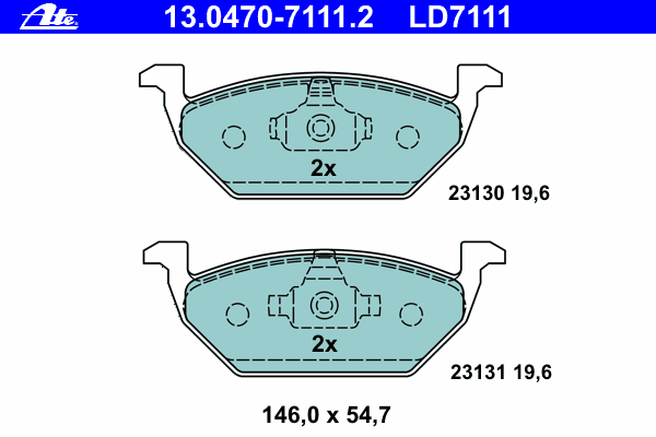 Комплект тормозных колодок, дисковый тормоз ATE 13047071112