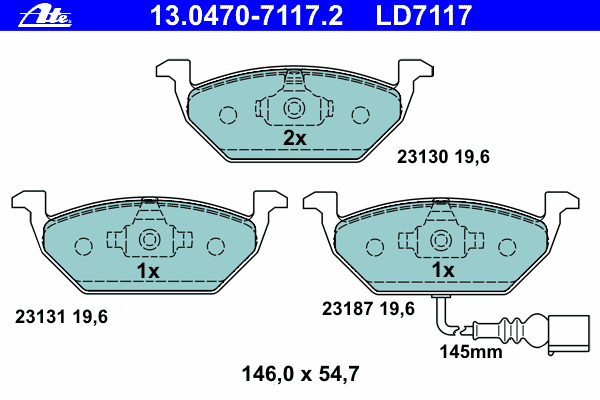 Комплект тормозных колодок, дисковый тормоз ATE 13.0470-7117.2