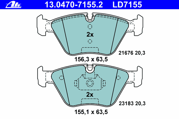 Комплект тормозных колодок, дисковый тормоз ATE 13.0470-7155.2