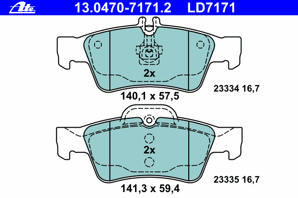 Комплект тормозных колодок, дисковый тормоз ATE 13.0470-7171.2