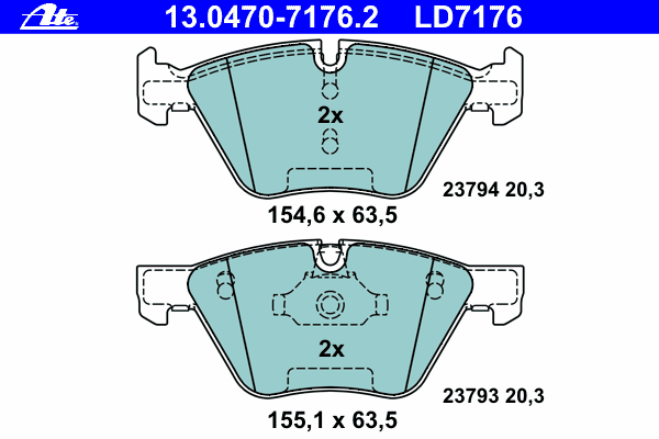 Комплект тормозных колодок, дисковый тормоз ATE 13.0470-7176.2