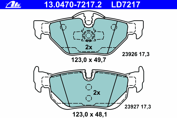 Комплект тормозных колодок, дисковый тормоз ATE 13.0470-7217.2
