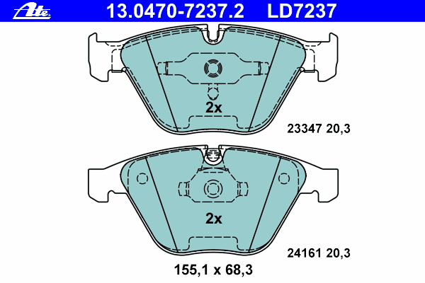 Комплект тормозных колодок, дисковый тормоз ATE 13.0470-7237.2