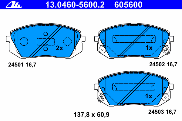 Комплект тормозных колодок, дисковый тормоз ATE 13046056002