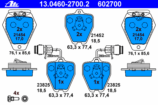 Комплект тормозных колодок, дисковый тормоз ATE 13.0460-2700.2